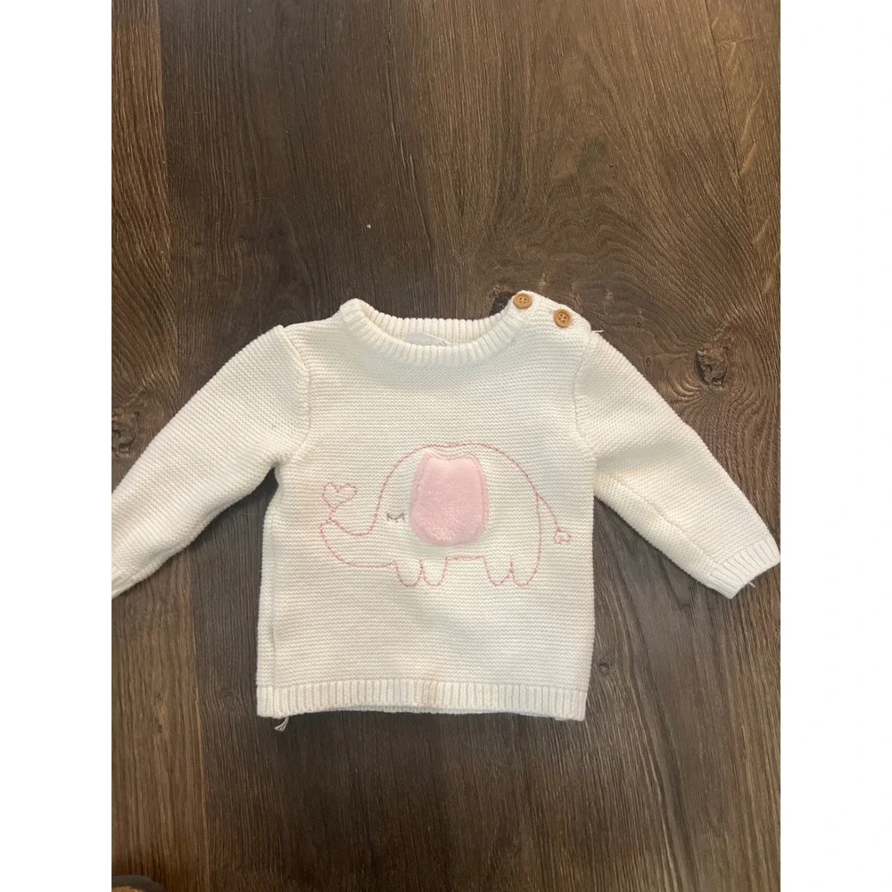 Rene Rose Baby‎ White Elephant Sweater 3-6 Months Long Sleeve Knit Top